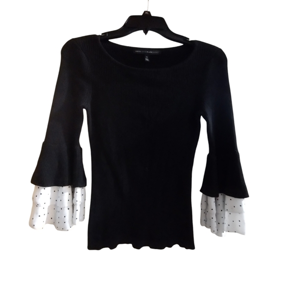 White House Black Market Sweaters - EUC White House Black Market ribbed sweater with polka dot ruffles size XS